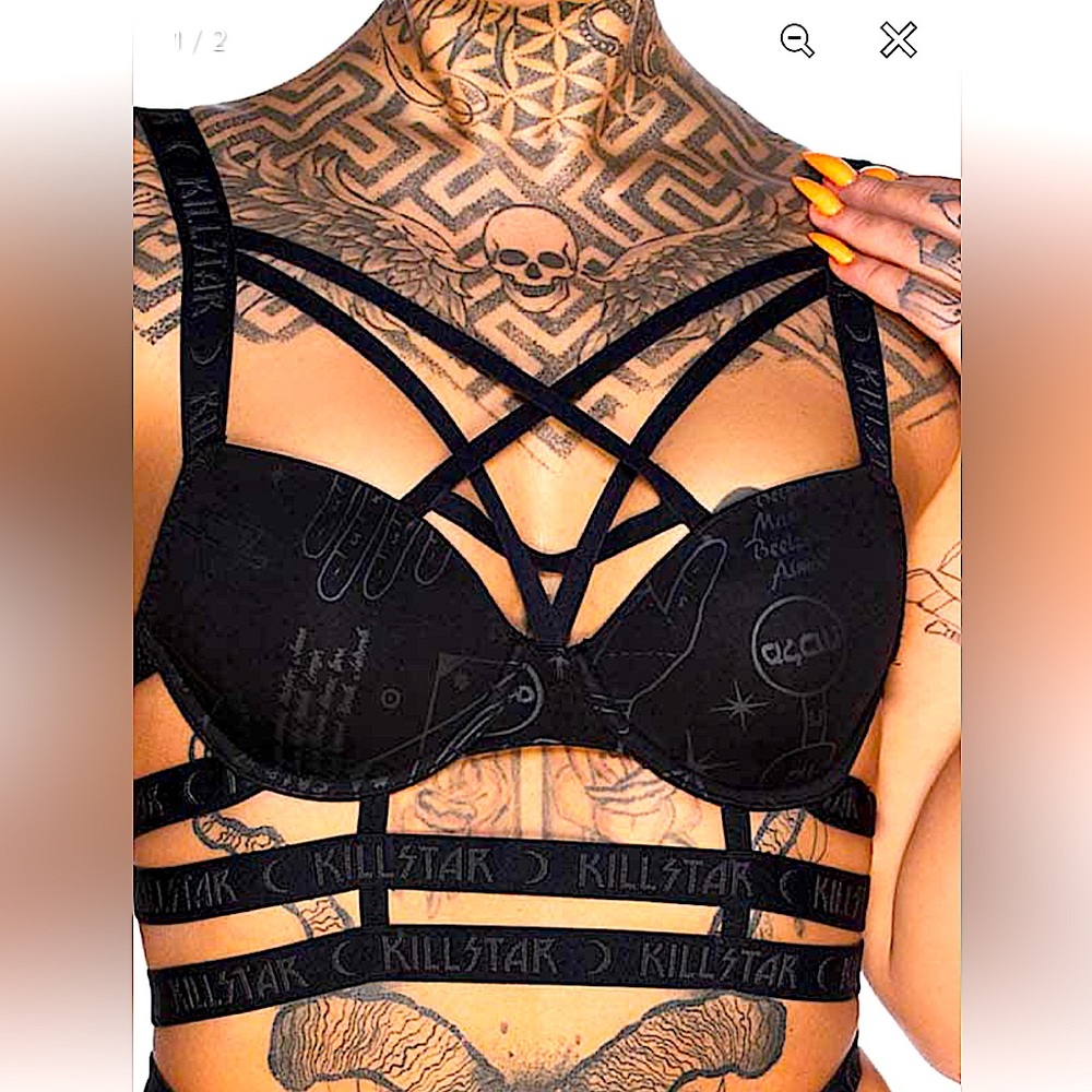 🏷️ BNWT RARE KILLSTAR SIXTH SENSE BLACK SUPER STRAPPY BRA~SM~BNWT~PALMISTRY - Picture 1 of 8